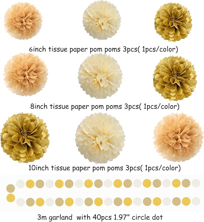 White-Gold Champagne Bridal-Shower Party Decorations - 27pcs Tissue Pom Poms Streamers,Bride to Be Banner,Bachelorette Tassel Garland Decor Panduola