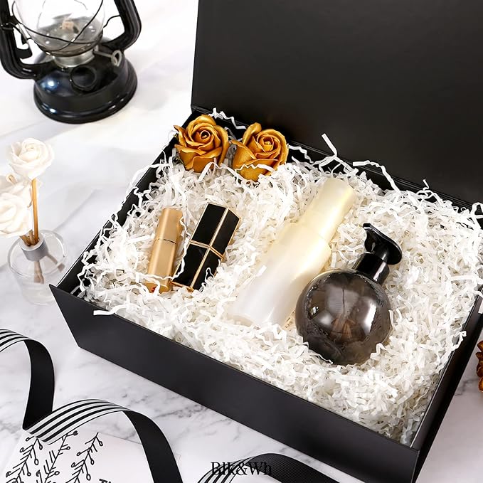 BLK&WH 6 Gift Boxes - 11.5x8.1x3.8 Inches, Large Black Magnetic Groomsman Boxes with Lids (Matte Black)