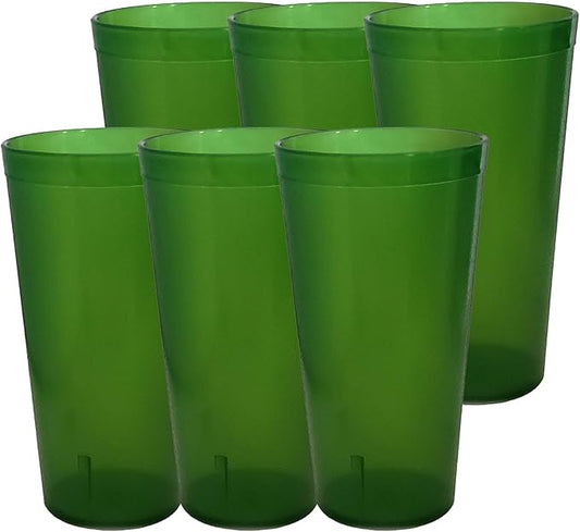 Party Outlaw Green Plastic Cup Tumblers 6 Pc 16oz Lightweight, Heavy Duty Stackable Cafe Style Plastic Glasses. Reusable & Dishwasher Safe Ice Tea & Water Cupsafe Ice Tea & Water Cups