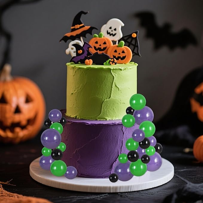BEISHIDA 40 Pcs Foam Ball Cake Toppers with Sticks Mini Cake Decorations for Birthdays, Baby Showers, Halloween Cake Toppers, Video Game Birthday Party Cake Decorations(Black,Green, Purple)
