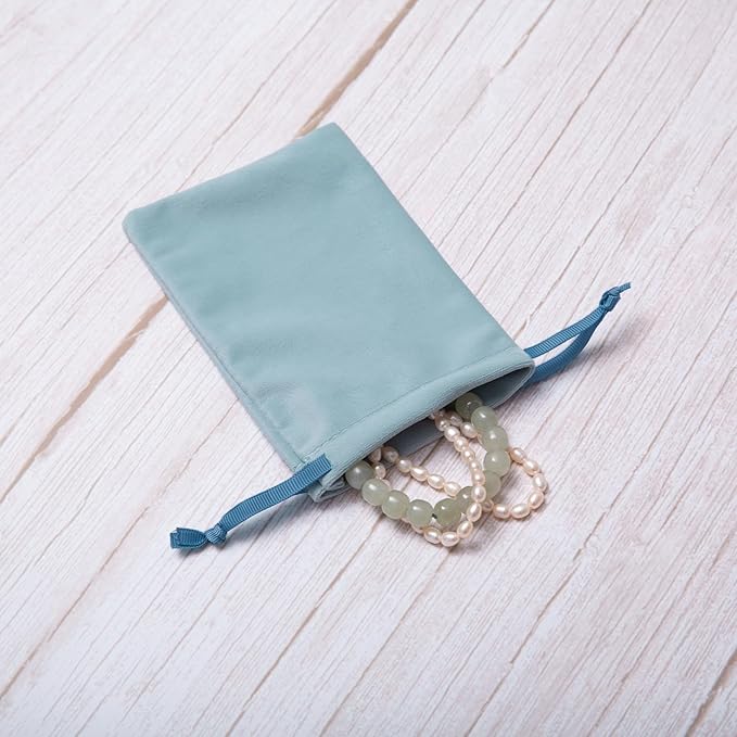 12pcs Dusty Blue Velvet Drawstring Bags 4x6 inches Small Velvet Cloth Gift Bags Jewelry Pouches for Storage Wedding Party Favor Christmas