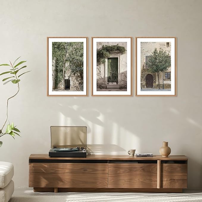 HOURIA Large Vintage Italy City Landscape Framed Canvas Wall Art Set,Green Olive Tree Old House Wall Decor,Malta Modern Minimalist Country Farmhouse Art Print for Living Room,Bedroom,Office-16 x24 x3