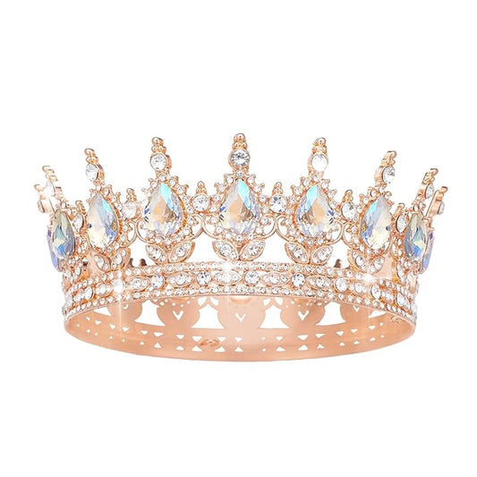 Queen Crown Rhinestone Wedding Crowns and Tiaras for Women Costume Party Hair Accessories Princess Birthday Crown Crystal Bridal Crown (Rose Gold & Moonlight Crown)
