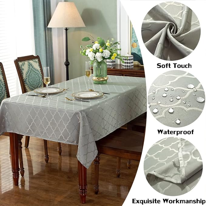 SASTYBALE Jacquard Tablecloth Damask Fabric Table Cloth, Water Resistant & Wrinkle Free Polyester Table Cover for Kitchen Dining Tabletop Use (Rectangle/Oblong, 60" x 120" (10-12 Seats), Gray)