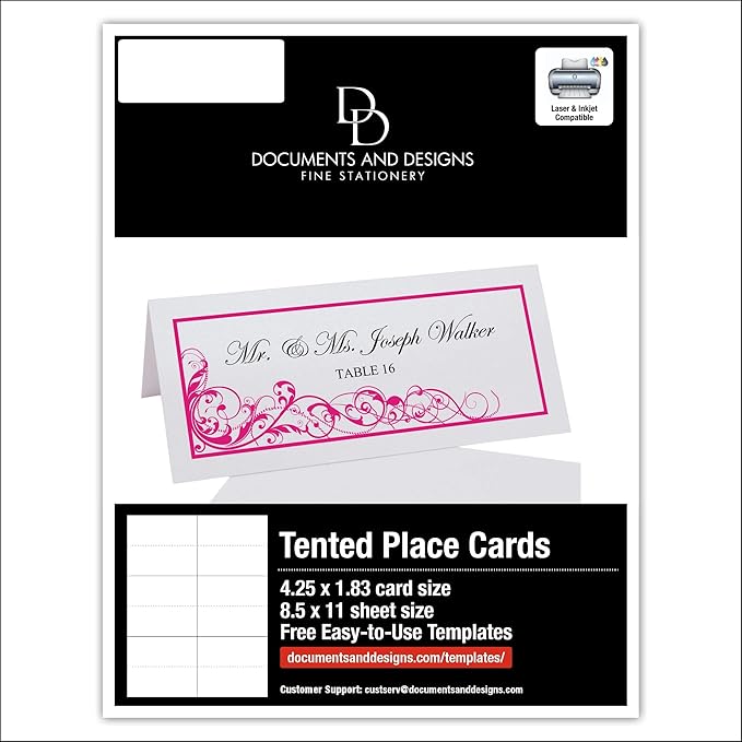 Scribble Vintage Swirl Printable Place Cards, Fuschia (Choose Color), Set of 60 (10 Sheets), Laser & Inkjet Printers - Wedding, Party, Dinner, and Special Events