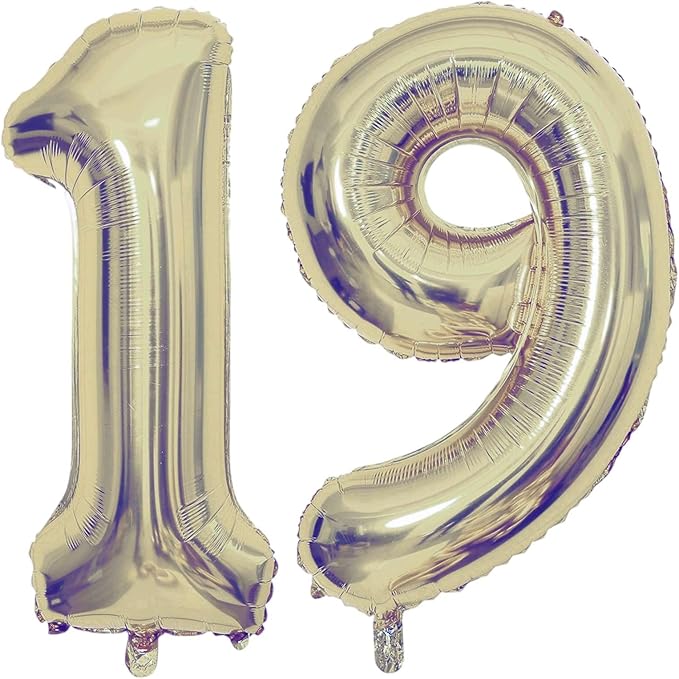 Champagne Gold 19 Number Balloons, 40 Inch Giant Number 19 Balloons Foil Mylar Helium Light Gold Number Balloons for 19th Birthday Party Supplies Anniversary Event Celebration Decorations