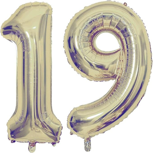 Champagne Gold 19 Number Balloons, 40 Inch Giant Number 19 Balloons Foil Mylar Helium Light Gold Number Balloons for 19th Birthday Party Supplies Anniversary Event Celebration Decorations