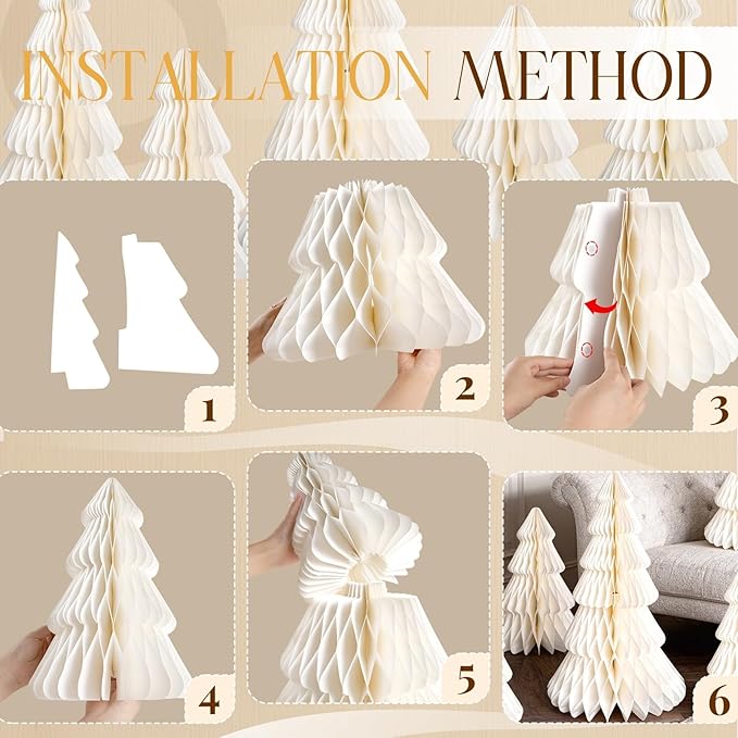 Christmas Table Decorations Indoor, 5 Pcs Extra Large White Honeycomb Paper Christmas Trees, Vintage Table Centerpieces Decorations for Xmas Winter Wonderland New Year Party Weddings Home Decor