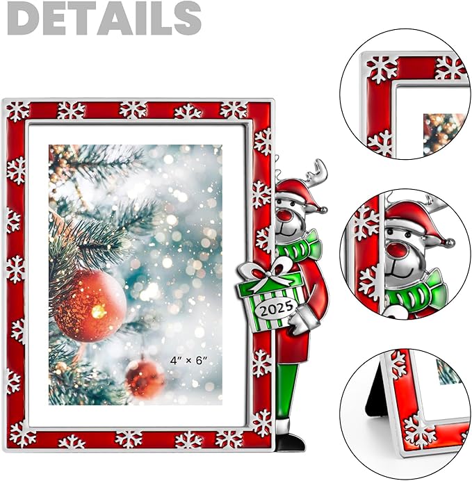4x6 Christmas Photo Frame - 2025 Metal Reindeer Photo Frame High Definition Glass Display Pictures,Home Decor,Holiday Gifts,Christmas Decorations
