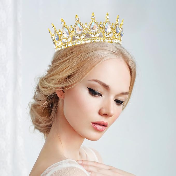 Queen Crown Rhinestone Wedding Crowns and Tiaras for Women Costume Party Hair Accessories Princess Birthday Crown Crystal Bridal Crown (Gold Crown-Moonlight)