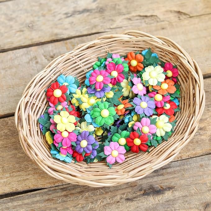 Handmade 100 Pcs Lovely Mulberry Paper Flowers 30x30mm Scrapbooking Wedding DIY Craft Supplies Card Paper Flowers Craft Projects Artificial Flowers. (10 Colors)