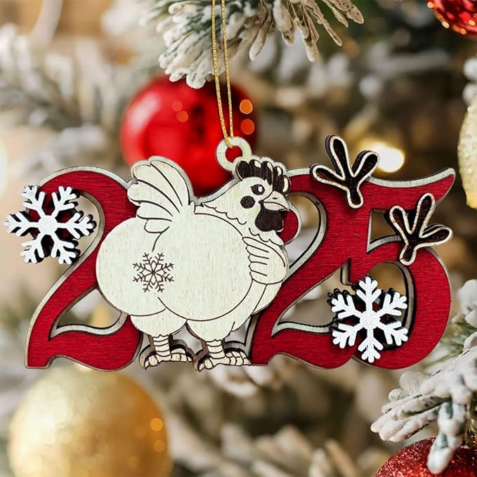 Chicken 2025 Christmas Ornament – Wooden Hen Holiday Tree Decoration – Farm Animal Christmas Ornament, Rustic Barnyard Decor, Chicken Lover Gift Keepsake 2025