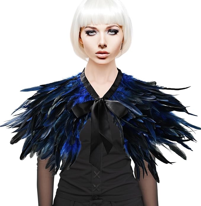 Gothic Natural Feather Shrug Feather Shawl Wrap Cape Victorian Collar for Halloween Cosplay Party Costume Accessories