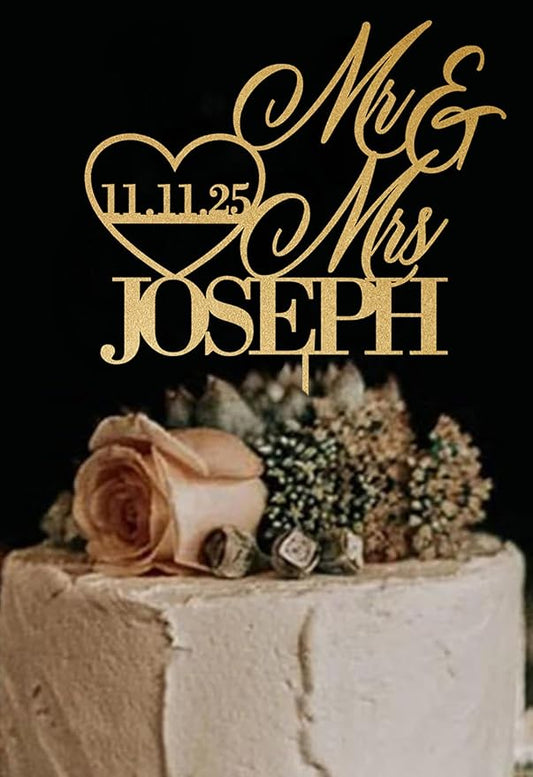 Wedding Cake Toppers, Wedding Cake Toppers Bride and Groom, Custom Cake Topper, Customize Your Own Anniversary Mr and Mrs (Cake Topper Design 3)