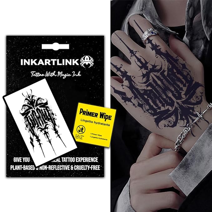 INKARTLINK Semi Permanent Tattoos,Halloween temporary tattoo, party tattoos, realistic, waterproof, cruelty-free, non-reflective (Ink Devil 2)