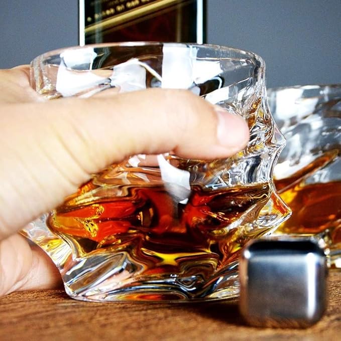 Premium Crystal Whiskey Glasses Set of 6 Large Lead-Free Crystal Glass Tasting Cups Scotch Glasses Tumblers for Drinking Irish Whisky Bourbon Tequila (Iceberg, 6 * 10 oz)