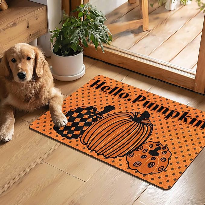 Fall Welcome Maple Leafs Decorative Door Mat, Autumn Thanksgiving Doormat for Indoor Outdoor Entrance Floor Mats,Fall Pumpkins Non Slip Harvest Vintage Decor Rubber Welcome Mats 16" x 24" Inch