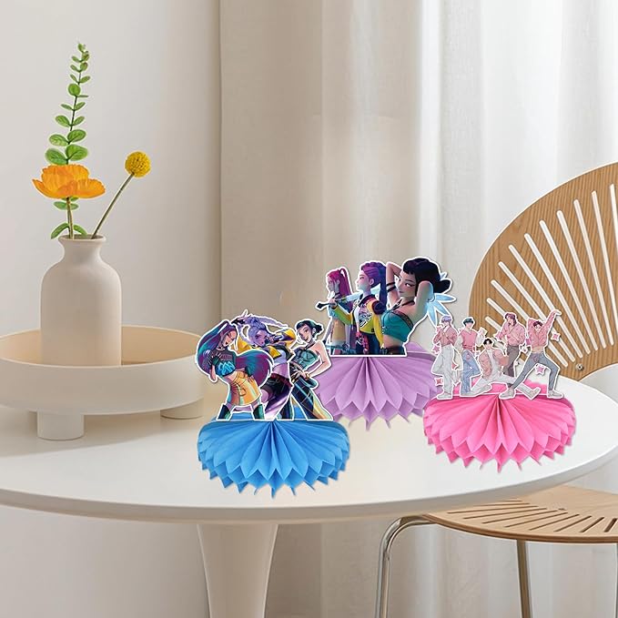 9pcs Demon Movie Hunters Honeycomb Table Centerpiece,Demon Movie Hunters Birthday Party Supplies Table Decorations for Party Decorations