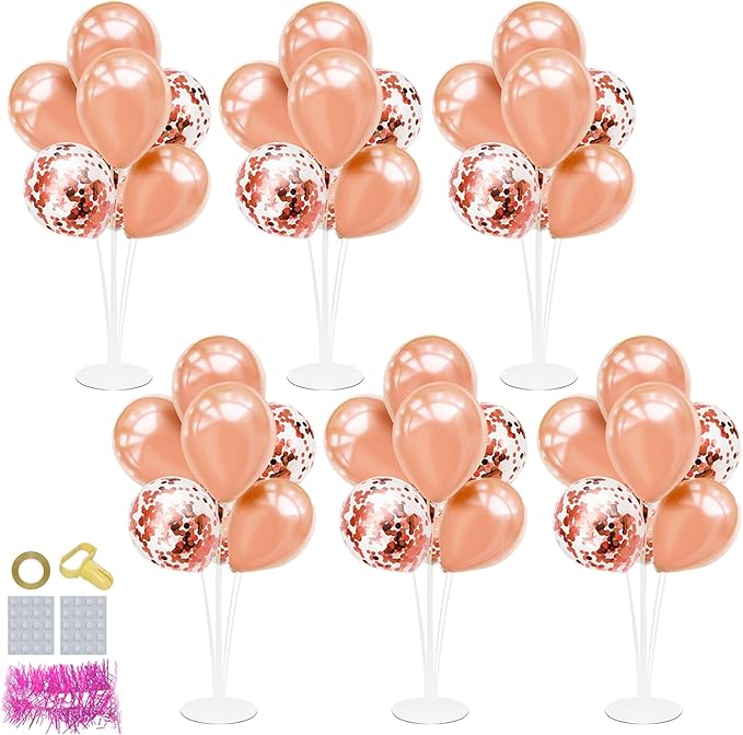 6 Set Balloon Stand with Rose Gold Balloons Centerpiece Table Decorations Birthday Bridal Shower Wedding Mother's Day Retirement Thanksgiving Halloween New Years Decorations 2025