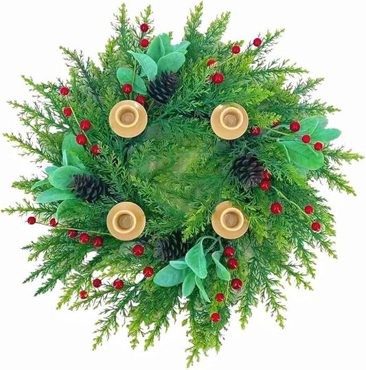 20 Inch Christmas Candlestick Wreath for Front Door,Artificial Pine Wood Paired with Berries Used for Window, Wall, Porch, and Other Indoor and Outdoor Home Decorations