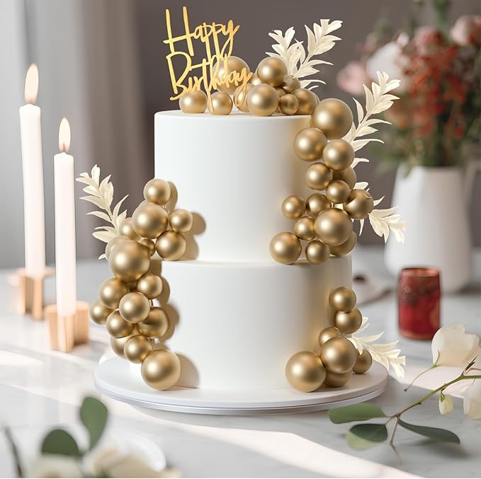 MIAHART Ball Cake Toppers Boho Grass Cake Topper Ball Cake Insert Decoration for Birthday Wedding Baby Shower Party Decorations Boho Themed Party Supplies (Gold)