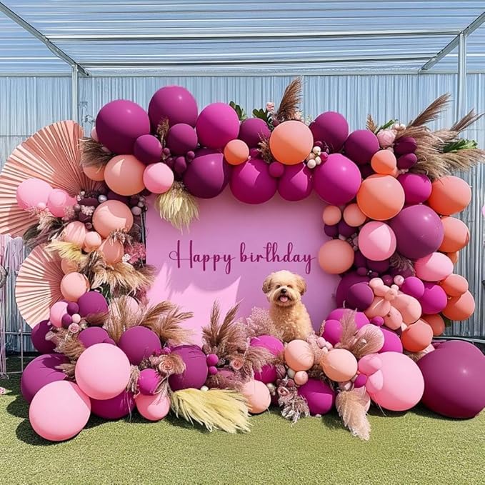 Hot Pink Balloon Arch Kit, Double Stuffed Dark Pink Peach Balloon Garland Fiesta Magenta Balloons Set for Birthday Bridal Shower Wedding Bachelorette Fall Thanksgiving Party Decorations