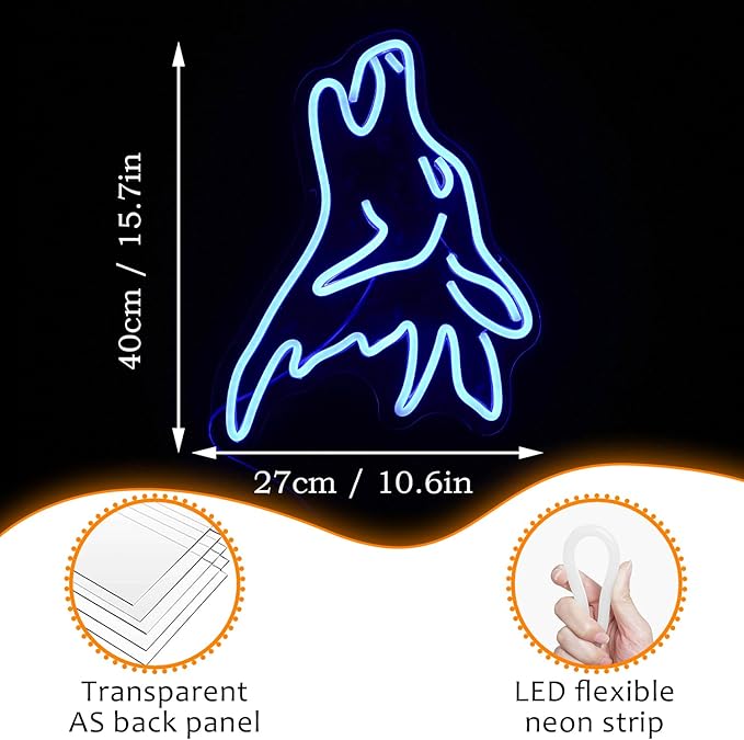 LISIGNVE Wolf Neon Sign Blue Led Cute Wolf Neon Lights for Wall Decor Dimmable USB Bedroom Sign Lights for Kids Room Home Decor Birthday Party Gifts