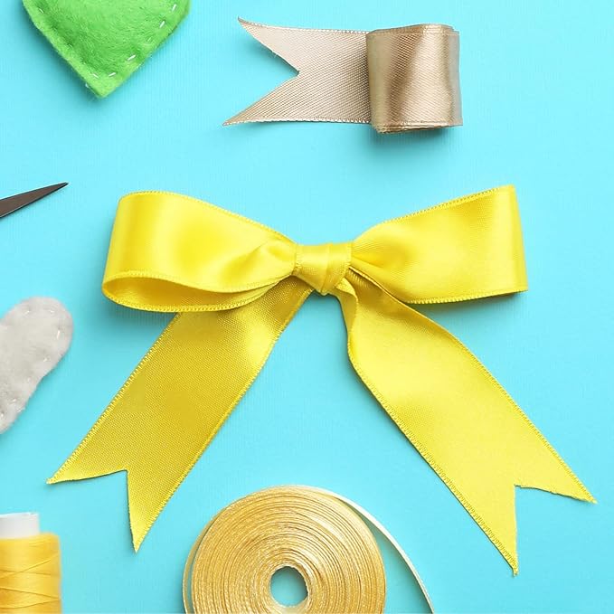 Yellow Satin Ribbon - 2 Inch x 50 Yard Roll, Double Face Solid Color, Thick and Durable, 100% Polyester for Gift Wrapping, Crafts, Hair and Decorations