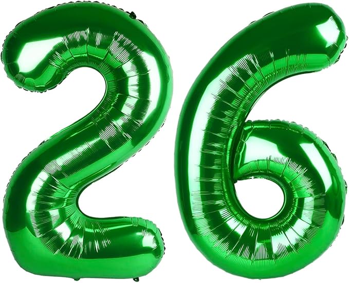40 Inch Green Mylar Foil Number 26 62 Birthday Balloon, 26 Boy Girl Party Decorations Supplies, Big Helium Balloons Numbers for 26 62 Men Women Anniversary
