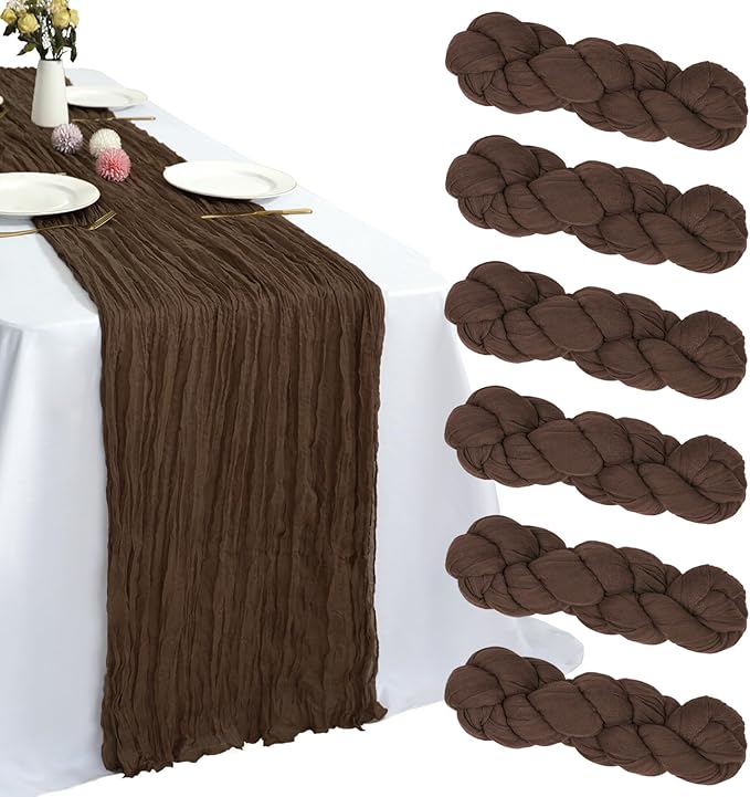 6 Pack Brown Cheesecloth Table Runner 10FT Boho Gauze Fabric Table Runner 35 x 120 Inch Rustic for Fall Thanksgiving Wedding Decor Baby Shower Party Boho Holiday Decoration