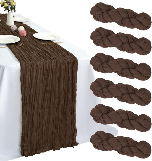 6 Pack Brown Cheesecloth Table Runner 10FT Boho Gauze Fabric Table Runner 35 x 120 Inch Rustic for Fall Thanksgiving Wedding Decor Baby Shower Party Boho Holiday Decoration