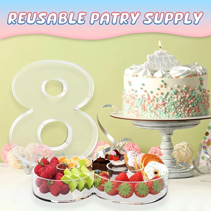 11" Acrylic Number Charcuterie Board Box, Reusable Fillable Number Cake Candy Dish Display Serving Tray for Birthday Anniversary Party Decoration (8)