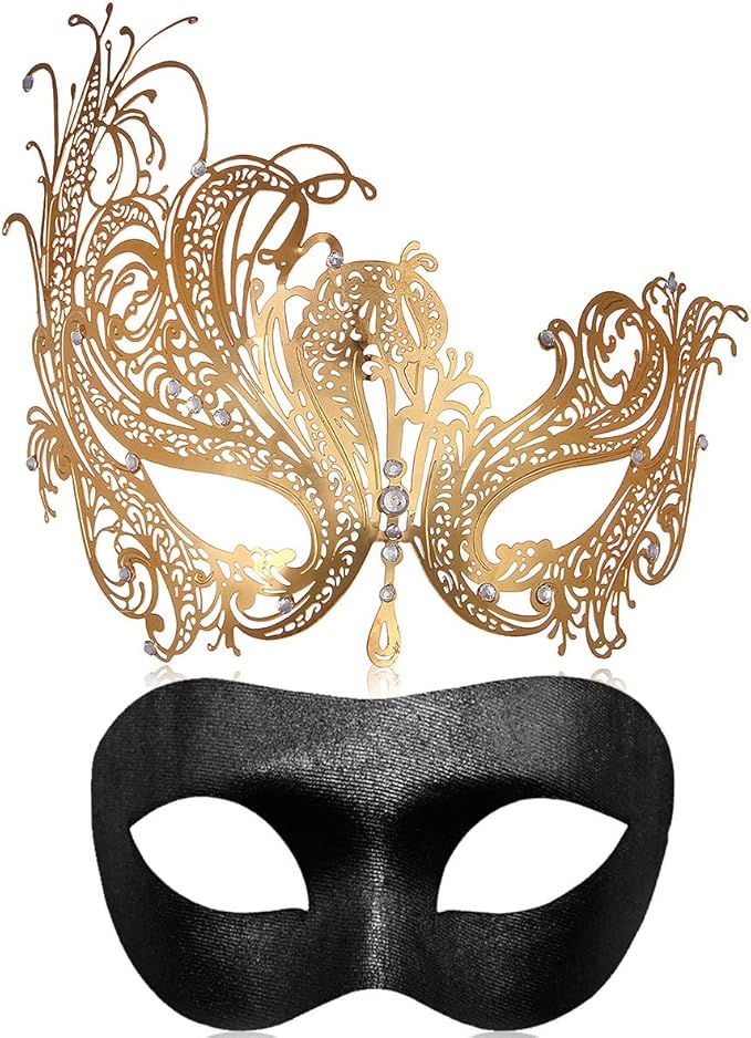 Couple Masquerade Mask for Women Men Laser Cut Metal Mask Venetian Mask for Party Ball