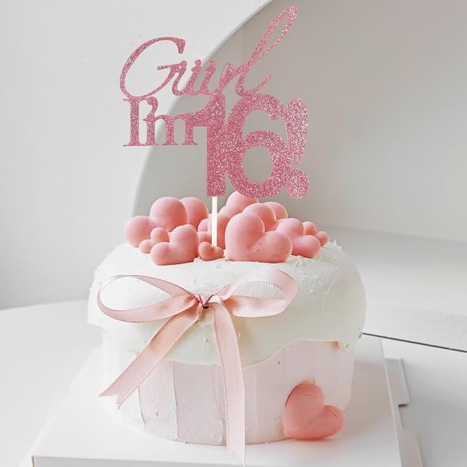 Giiirl I'm 14 Cake Topper - Pink Glitter Sweet 14 Birthday Decorations for Girls, Funny 14th Party Supplies for Teens, Girly I'm 14 Cake Decor (Giiirl I’m 14！, 14th)