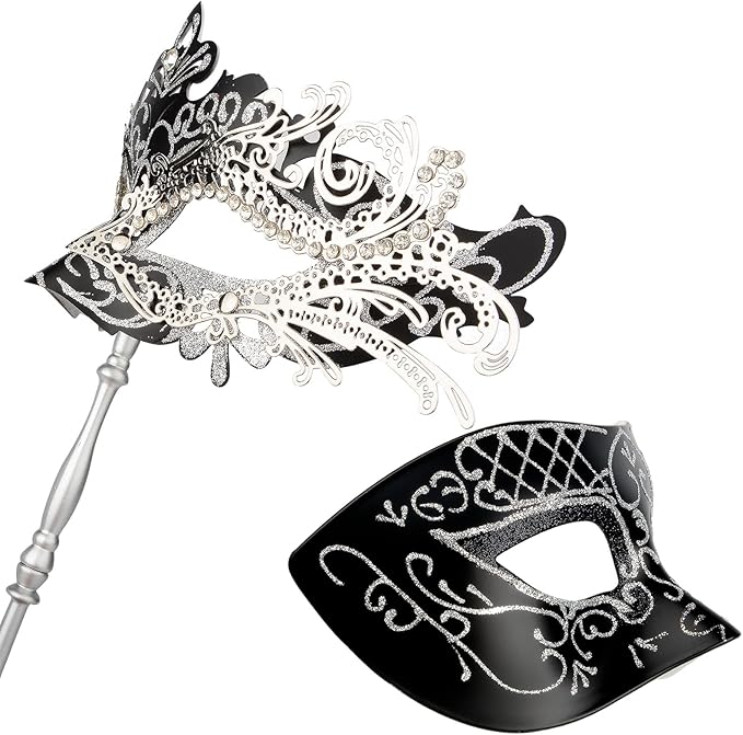 Hoshin Masquerade Mask for Couple, Mardi Gras Deecorations Venetian Masks with Stick for Womens