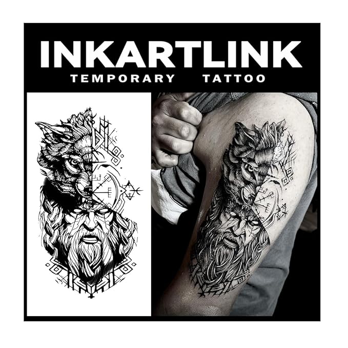 INKARTLINK Tattoo Tech, 2 Sheets Extra Large Semi Permanent Tattoo, Adult Art Design Temporary Tattoos, Lasts 1-2 Weeks, Waterproof, Realistic Look, No Adhesive, No Reflection (Father Time)