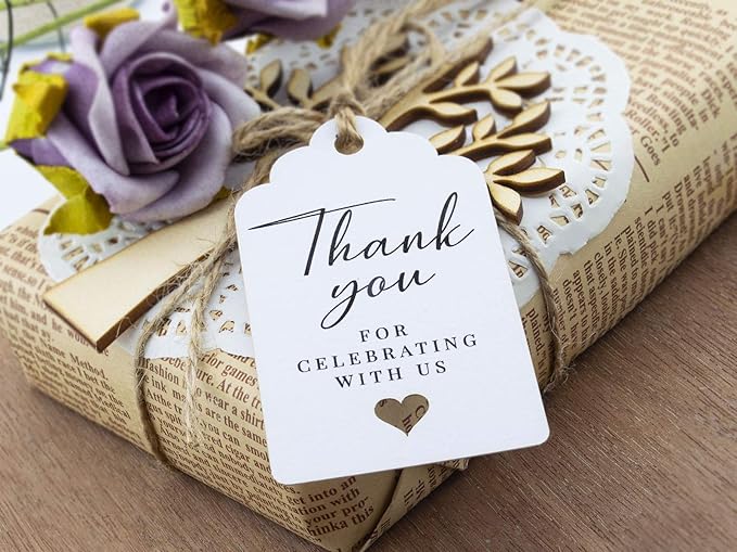 Summer-Ray 50pcs Thank You for Celebrating with Us White Wedding Favors Gift Tags