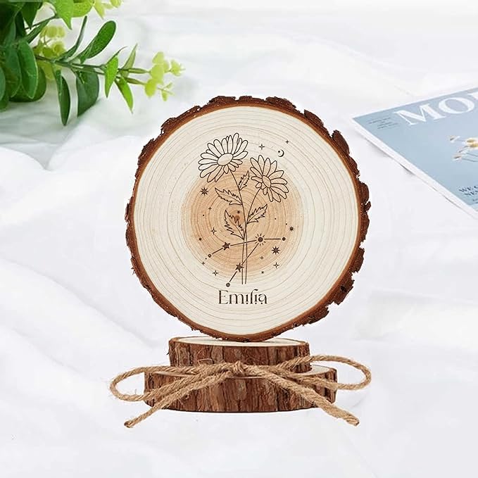 Rustic Cake Topper - Personalized Birth Flower Happy Birthday Cake Toppers with Birthflower, Happy Birthday Gifts, Wood Country Cake Toppers, Birthday Keepsake, Handmade Birthday Decorations