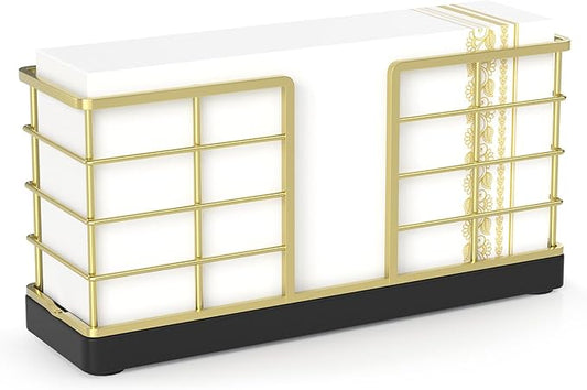 Wican Vertical Stance Bathroom Napkin Holder Takes Up Less Space for Small Guest Bathroom Oak and Iron Towel Tray for Powder Room Wooden Basket for Disposable Paper Hand Towels Golden and Black