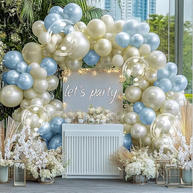 Pearl Balloon Arch - Double Stuffed Pearl Gold Balloon Garland Kit Beige Cream Balloons Different Sizes 12/10/5in With Clear Bobo Balloons For Birthday Wedding Bridal Baby Shower Baptism Party Decor