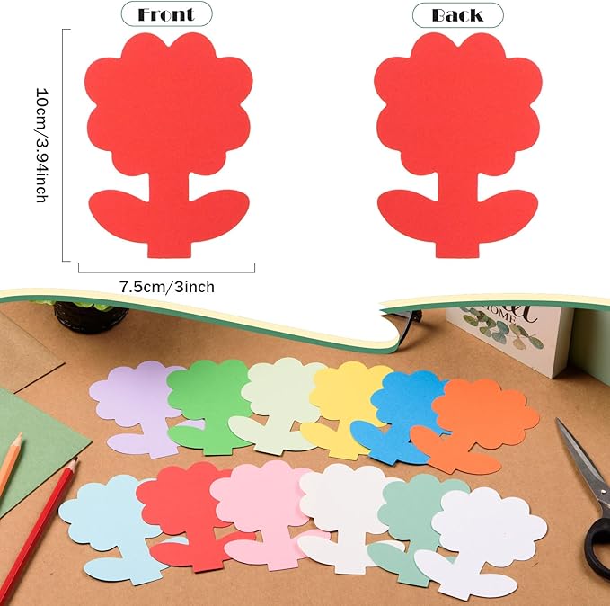 MixTeach 360 Pcs Flowers Cutouts Paper Assorted Color Flower Shape Cards Paper 4 Inch Flower Die Cuts Bulletin Board Decorations for Classroom Home School Decor Kids DIY Craft Project Supplies