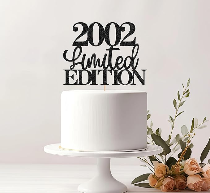 Limited EDITION 2002 Cake Topper - Black Glitter Happy 23rd Birthday Party Cake Decoration Supplies, Cheer to 23 Years Cake Bunting Decor for 23rd Birthday Party Photo Booth Props