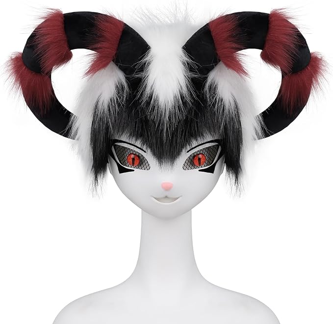 Faux Fur Animal Fox Cow Horn Face Mask for Masquerade Halloween Party Cosplay Costume Accessory