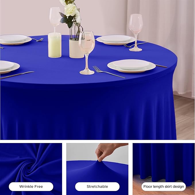 HolidayIdeas Spandex Tablecloth 6 Pack Red Fitted Round Stretch Table Skirts 60 Inch for 5ft Folding Table, Wrinkle-Free Floor Length Tablecloths for Christmas,Parties, Banquets Events