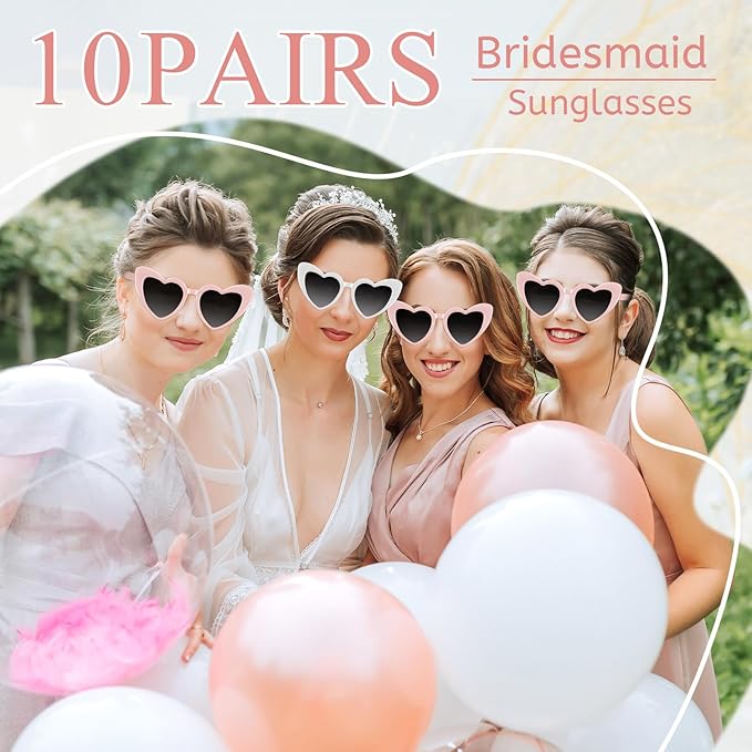 4/6/8/10/12 Pack Bachelorette Sunglasses Heart Sunglasses Vintage Heart Shaped Glasses for Women Bridal Party Wedding