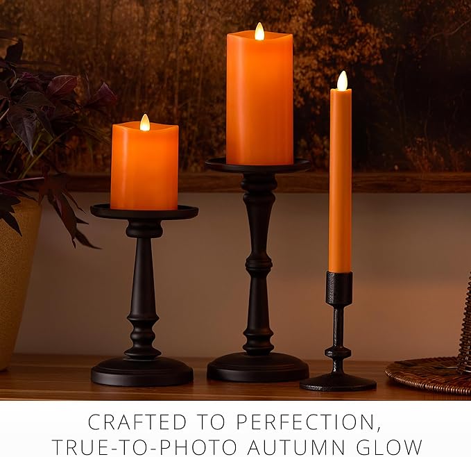 Luminara Taper, 1" x 9.5" AA Battery Wax Flameless Candle w/Timer, Remote Available Russet Orange Flickering White LED Light Flame, Home Decor for Halloween Fall Indoor Candlestick Decoration