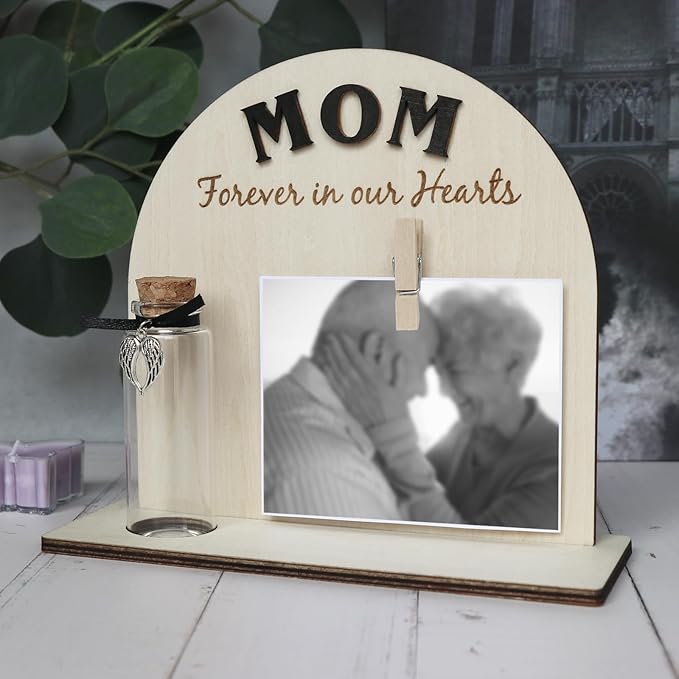 Personalized Loss of Loved One Photo Frame Memorial，Custom lock of Hair Keepsake Jar,Remembrance，Bereavement,Sympathy Gift for Lost Mom, Dad， Friends, Sisters, Grandparents (mom C1)