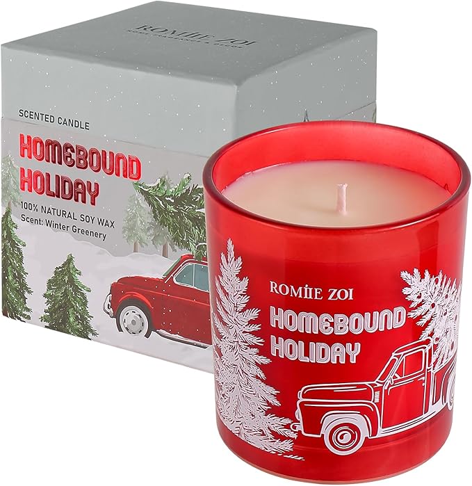 ROMIIE ZOI Christmas Scented Jar Candle - 6oz Soy Wax - Holiday Infused with Winter Greenery Aroma - with Beautiful Box Special for Decoration Gifts