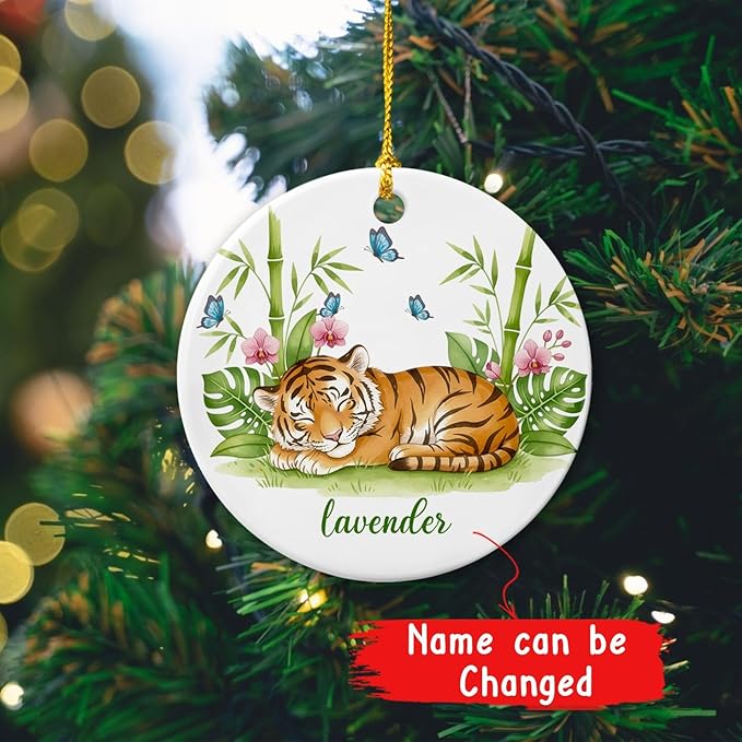 Baby Tiger Ceramic Ornament, Personalized Choose Name Tiger Lover Ornament, Gift for Son Daughter from Dad Mom, Customized Wildlife Ornaments, Tigers Animal Christmas Decoration, Safari Keepsake