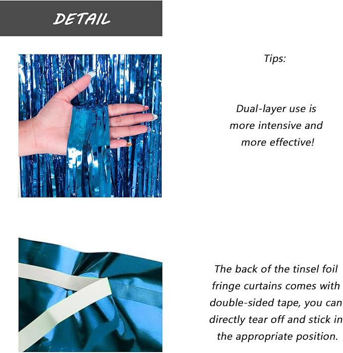 Blue Foil Fringe Curtain 3.3×8.3FT 6 Packs, Metallic Tinsel Curtains Party Streamers for Birthday Graduation Baby Shower Decoration (6pcs,3.3FT×8.3FT, Blue)